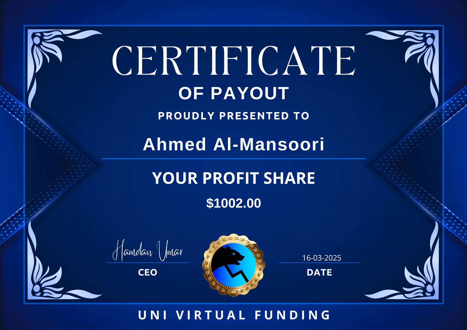 Ahmed Al-Mansoori Certificate