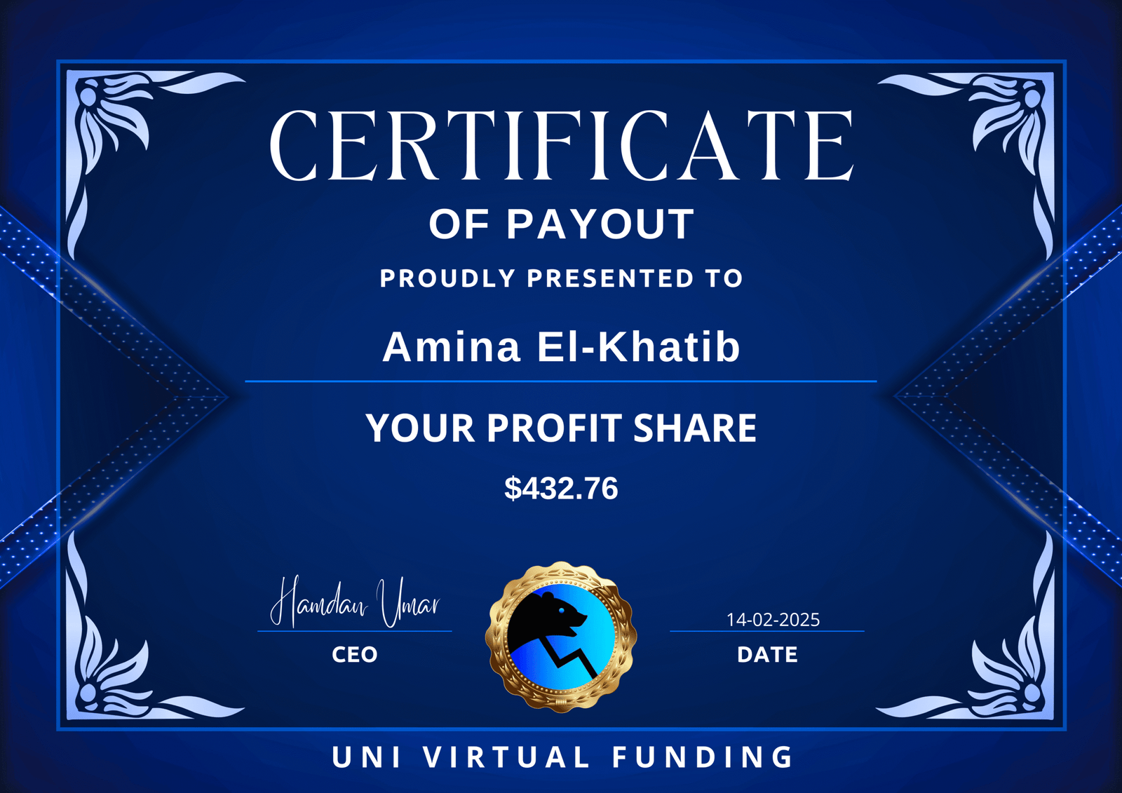 Amina El-Khatib Certificate